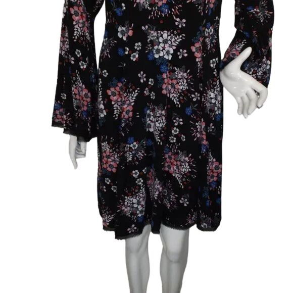 TORRID Dress, 12, Black Floral, Flounce/Trumpet Sleeve, Scoop neck, Tie waist - Picture 9 of 16